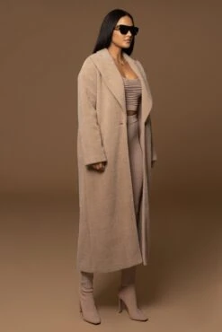 Sand Chelsie Longline Coat -Lady Clothing Store PRODUCT DEC122022 WINTER 155