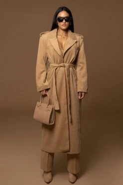 Camel Savannah Belted Wool Coat -Lady Clothing Store PRODUCT DEC122022 WINTER 27