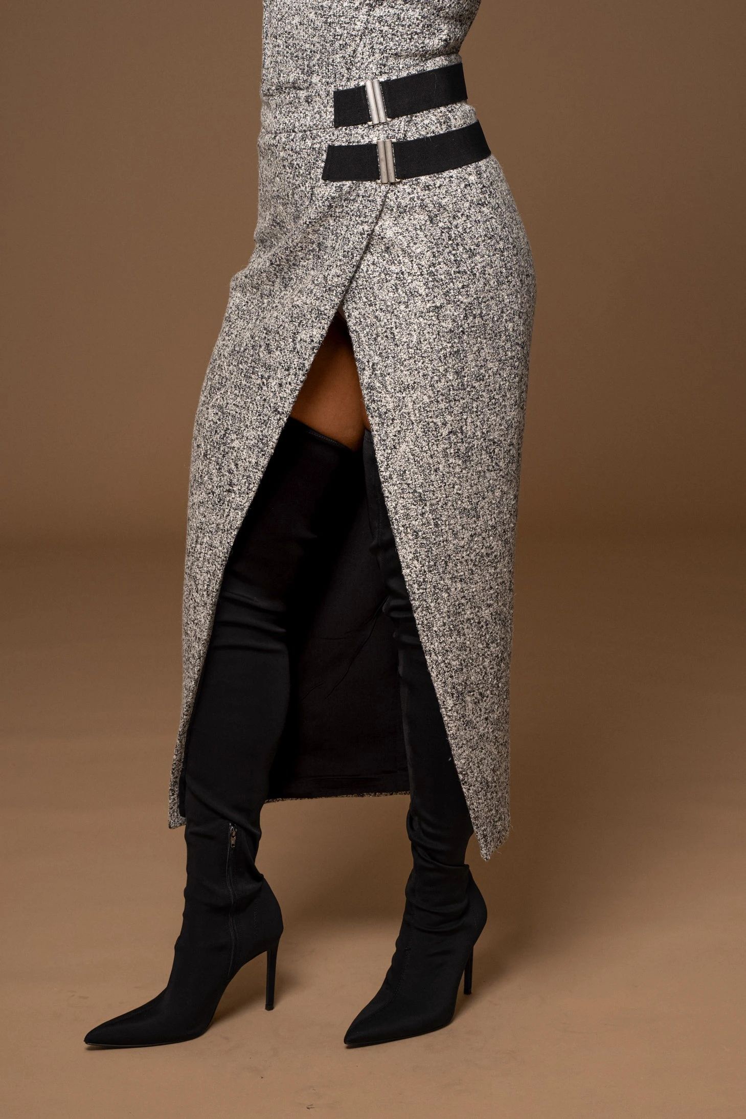 Lt. Grey Gisele Tweed Slit Skirt 12 Lt. Grey Gisele Tweed Slit Skirt - Image 10