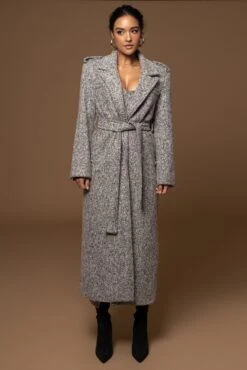 Lt. Grey Savannah Belted Tweed Coat -Lady Clothing Store PRODUCT DEC302022 WINTER 25
