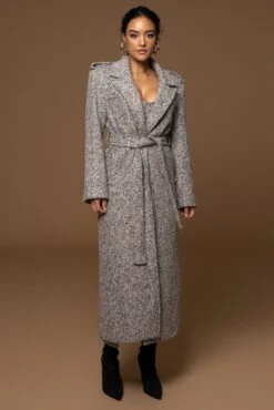 Lt. Grey Savannah Belted Tweed Coat -Lady Clothing Store PRODUCT DEC302022 WINTER 26