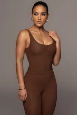 Chocolate Mesh Essential Tank Bodysuit Undergarment -Lady Clothing Store PRODUCT FEB252022 306