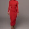 Red Kara Mock Neck Dress -Lady Clothing Store PRODUCT JAN102022 323