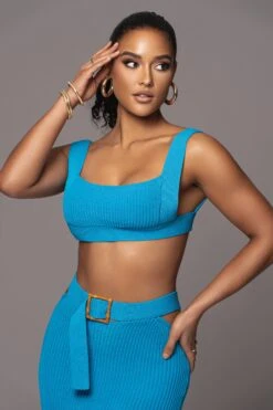 Blue Nikole Ribbed Skirt Set -Lady Clothing Store PRODUCT JAN192023 61