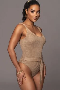Taupe Juliette Knit Belted One Piece -Lady Clothing Store PRODUCT JAN192023 99