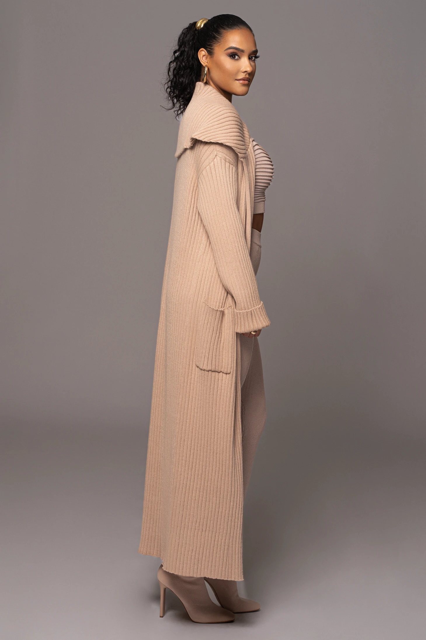 Tan Carmela Rib Knit Cardigan 11 Tan Carmela Rib Knit Cardigan - Image 9