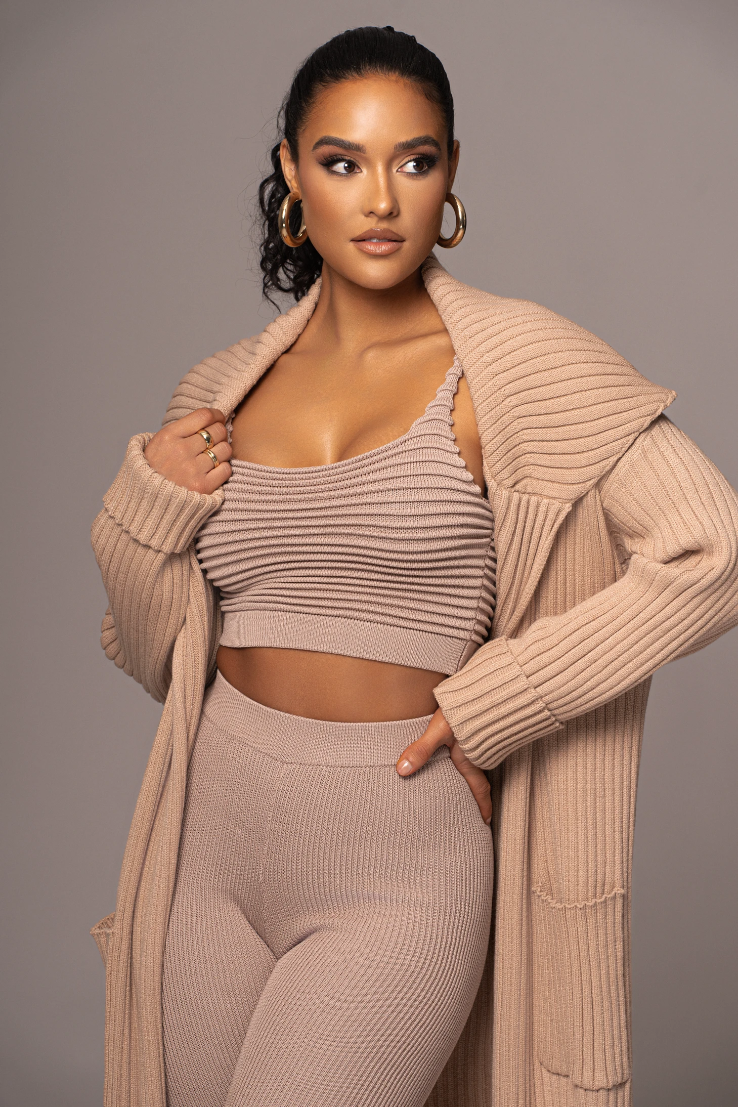 Tan Carmela Rib Knit Cardigan 4 Tan Carmela Rib Knit Cardigan - Image 2