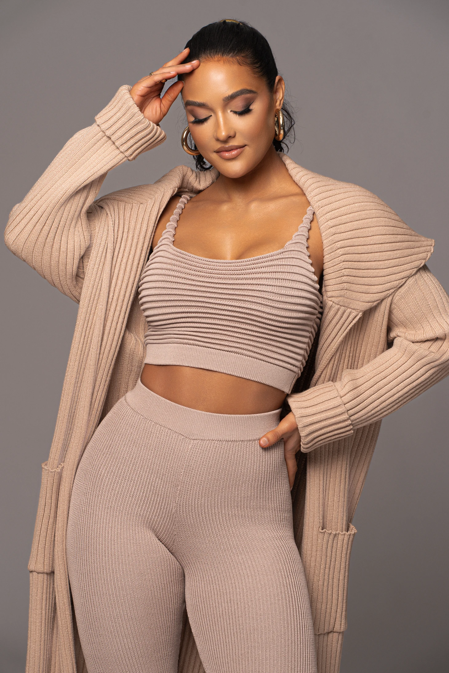 Tan Carmela Rib Knit Cardigan 7 Tan Carmela Rib Knit Cardigan - Image 5