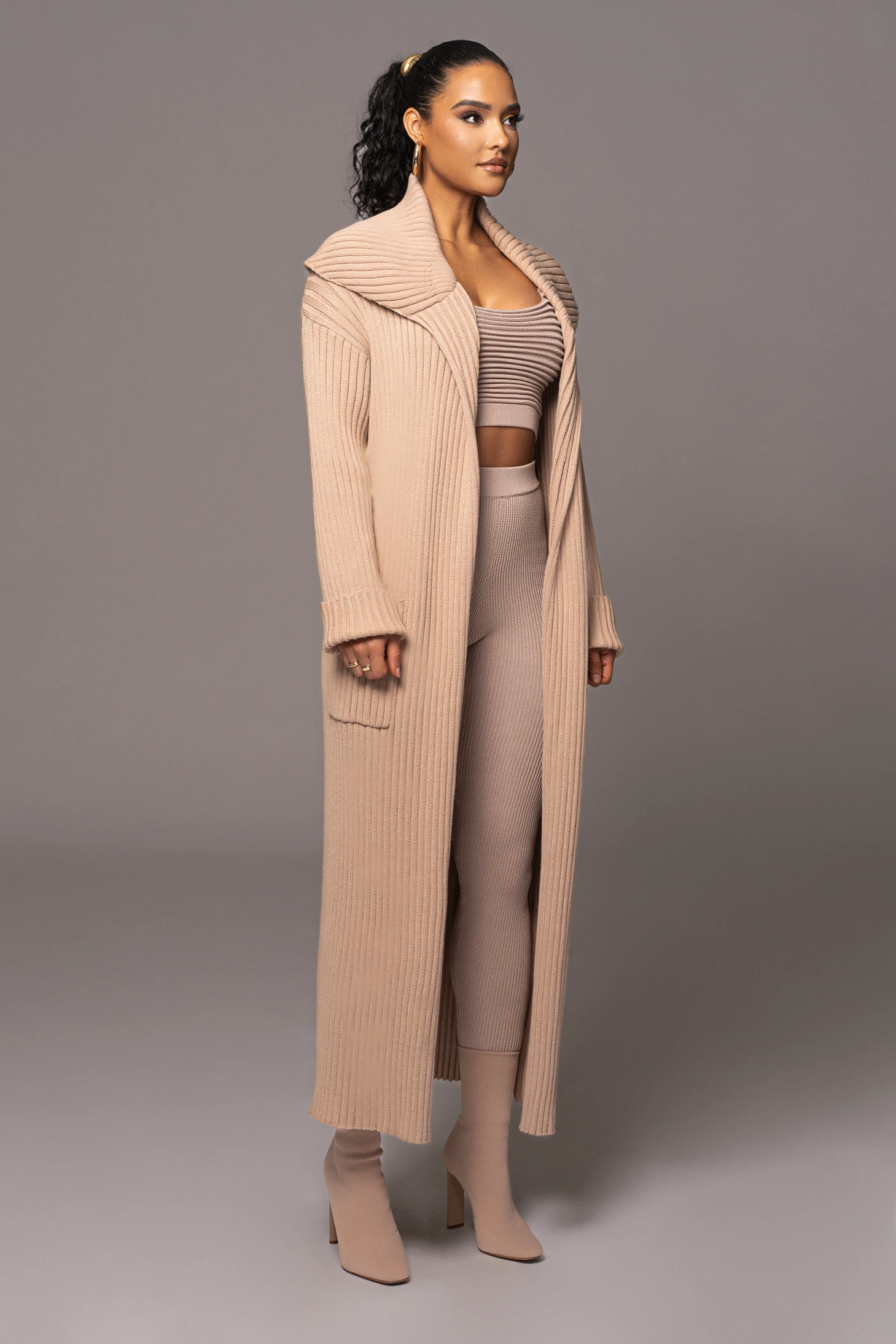 Tan Carmela Rib Knit Cardigan 8 Tan Carmela Rib Knit Cardigan - Image 6