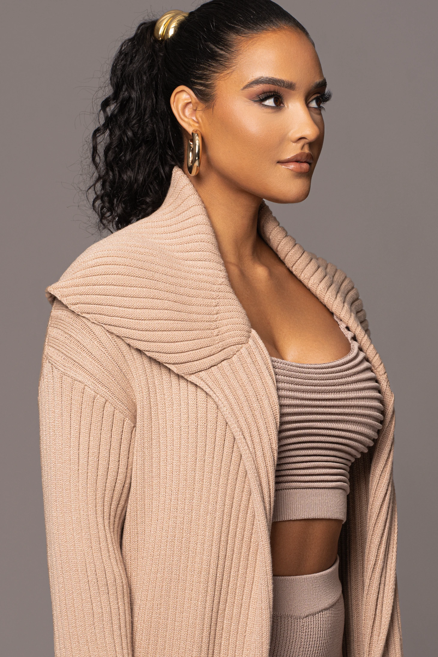 Tan Carmela Rib Knit Cardigan 9 Tan Carmela Rib Knit Cardigan - Image 7