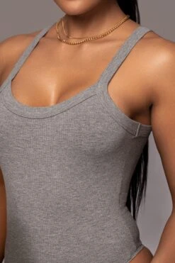 Heather Grey Akito Ribbed Bodysuit -Lady Clothing Store PRODUCT JAN252023 NEWARRIVALS 79
