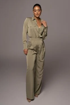 Olive Misty Button Up -Lady Clothing Store PRODUCT JAN52022 90
