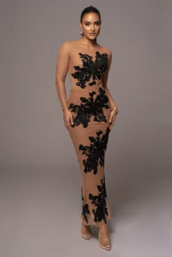 Black Edena Embroidered Midi Skirt