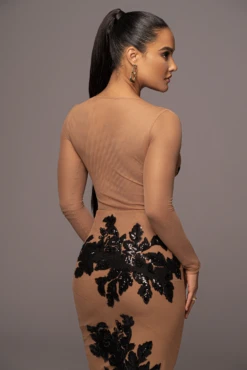 Black Charmed Embroidered Mesh Bodysuit -Lady Clothing Store PRODUCT JAN52023 VDAY 151