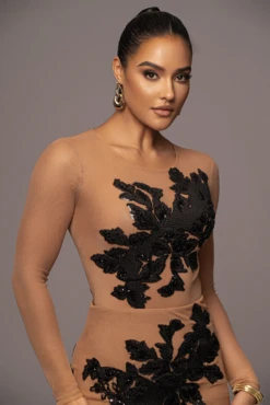 Black Charmed Embroidered Mesh Bodysuit -Lady Clothing Store PRODUCT JAN52023 VDAY 153