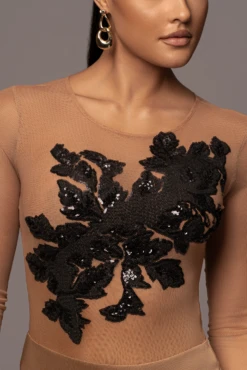 Black Charmed Embroidered Mesh Bodysuit -Lady Clothing Store PRODUCT JAN52023 VDAY 161