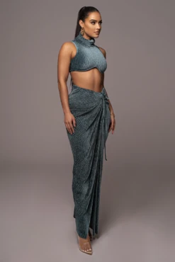 Teal Chosen One Velvet Skirt Set -Lady Clothing Store PRODUCT JAN52023 VDAY 196