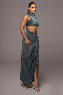 Teal Chosen One Velvet Skirt Set -Lady Clothing Store PRODUCT JAN52023 VDAY 197