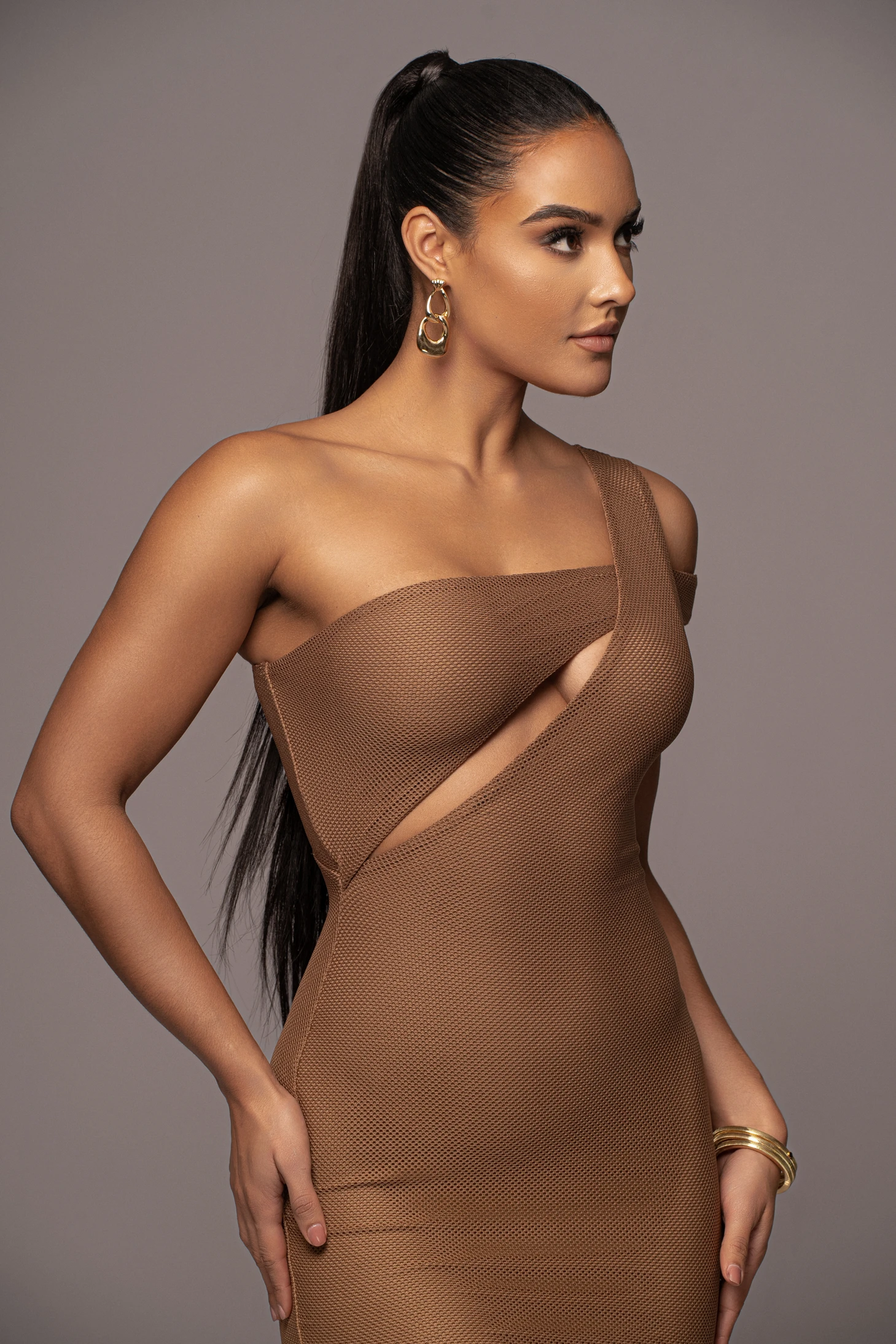 Tan Genasis One Shoulder Dress 4 Tan Genasis One Shoulder Dress - Image 2