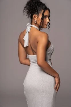 Grey Tamara Halter Midi Dress -Lady Clothing Store PRODUCT JUL112023 CHIFFON 131