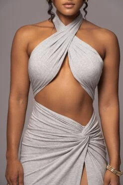 Grey Tamara Halter Midi Dress -Lady Clothing Store PRODUCT JUL112023 CHIFFON 134