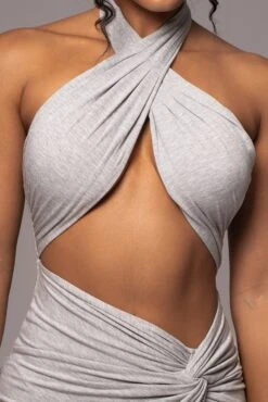 Grey Tamara Halter Midi Dress -Lady Clothing Store PRODUCT JUL112023 CHIFFON 135