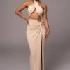 Tan Tamara Halter Midi Dress -Lady Clothing Store PRODUCT JUL112023 CHIFFON 137