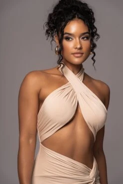 Tan Tamara Halter Midi Dress 12 Tan Tamara Halter Midi Dress -Lady Clothing Store PRODUCT JUL112023 CHIFFON 142