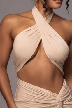 Tan Tamara Halter Midi Dress 17 Tan Tamara Halter Midi Dress -Lady Clothing Store PRODUCT JUL112023 CHIFFON 143