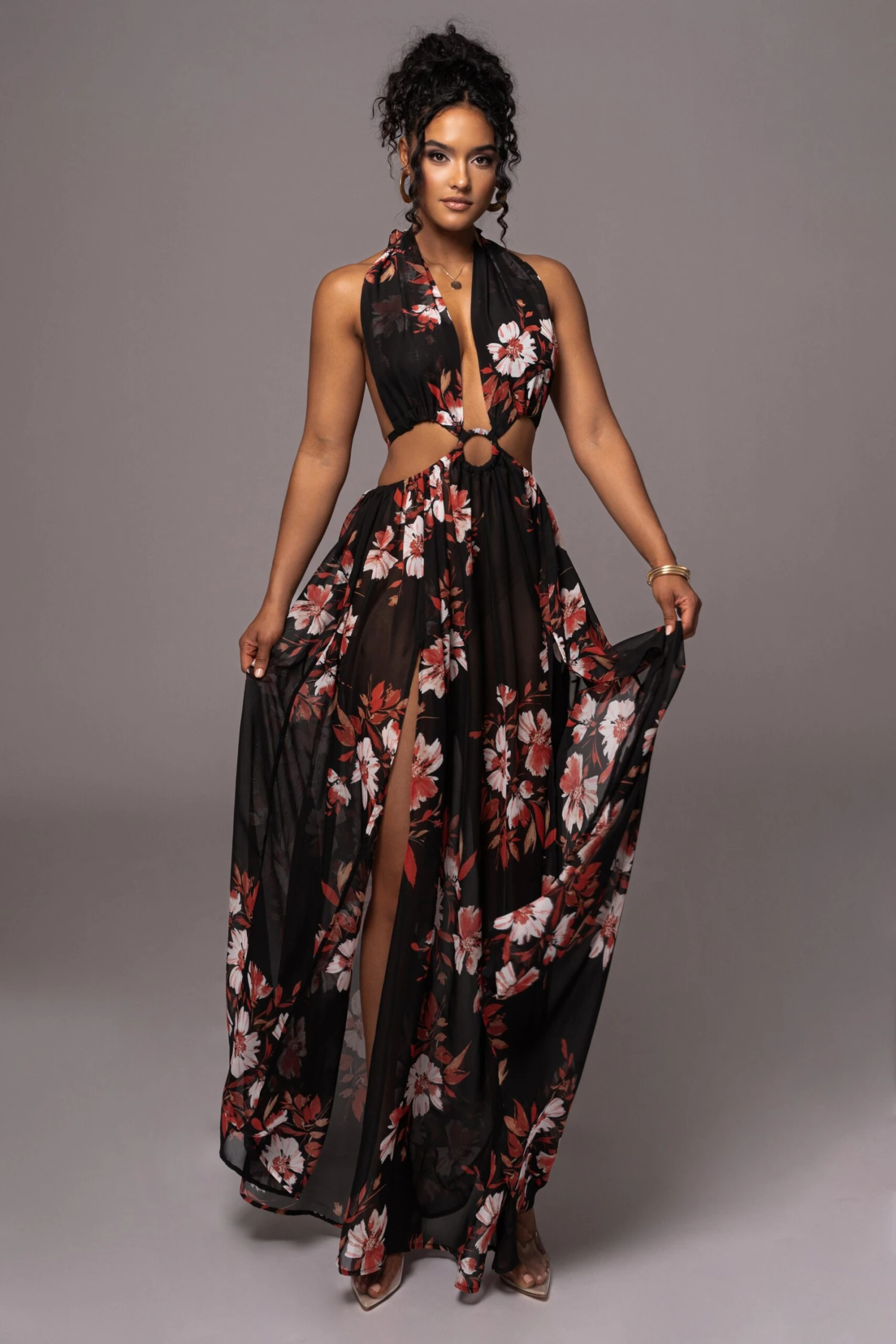 Red Floral Nicoletta Chiffon Maxi Dress 6 Red Floral Nicoletta Chiffon Maxi Dress - Image 4