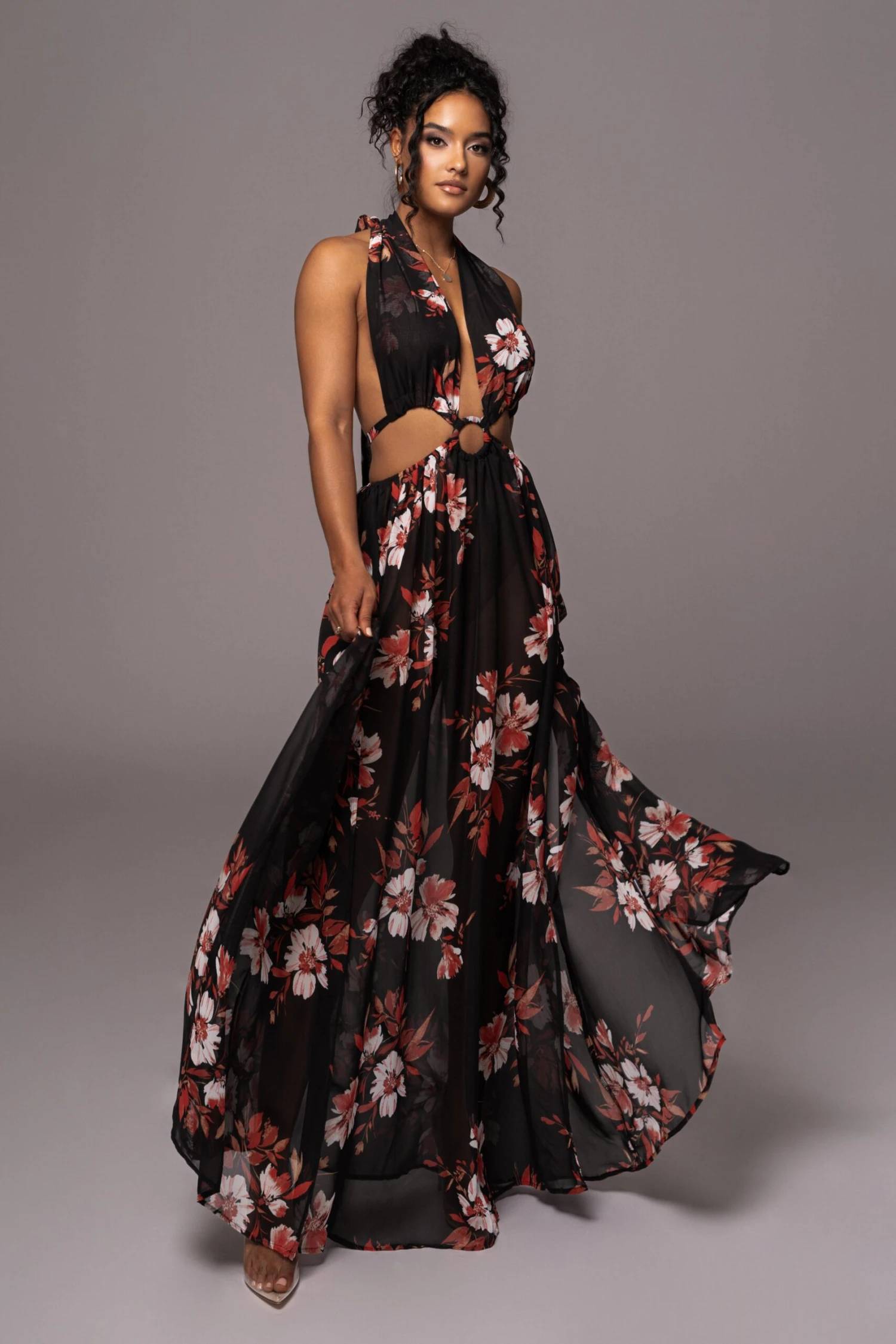 Red Floral Nicoletta Chiffon Maxi Dress 3 Red Floral Nicoletta Chiffon Maxi Dress