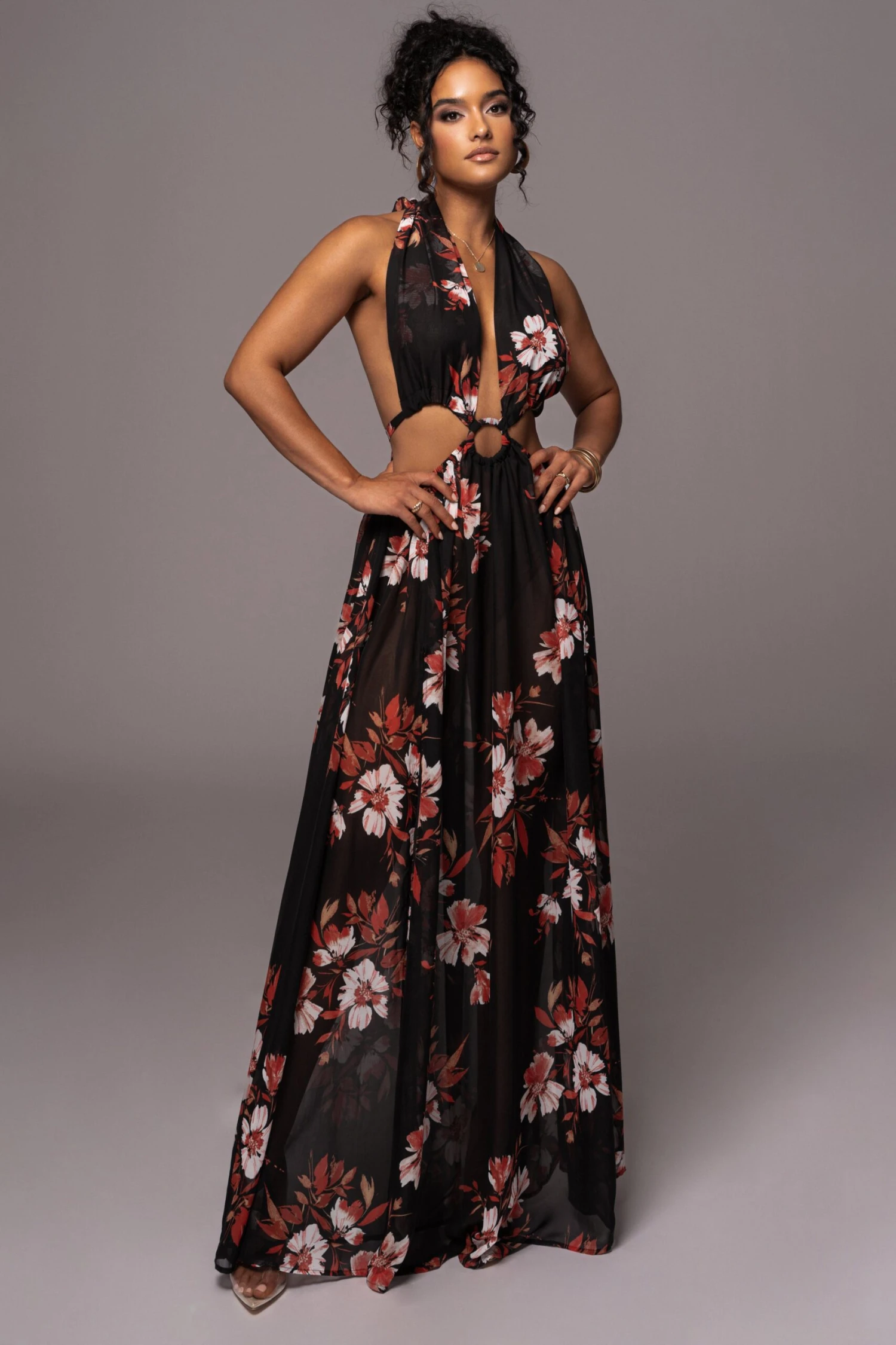 Red Floral Nicoletta Chiffon Maxi Dress 8 Red Floral Nicoletta Chiffon Maxi Dress - Image 6