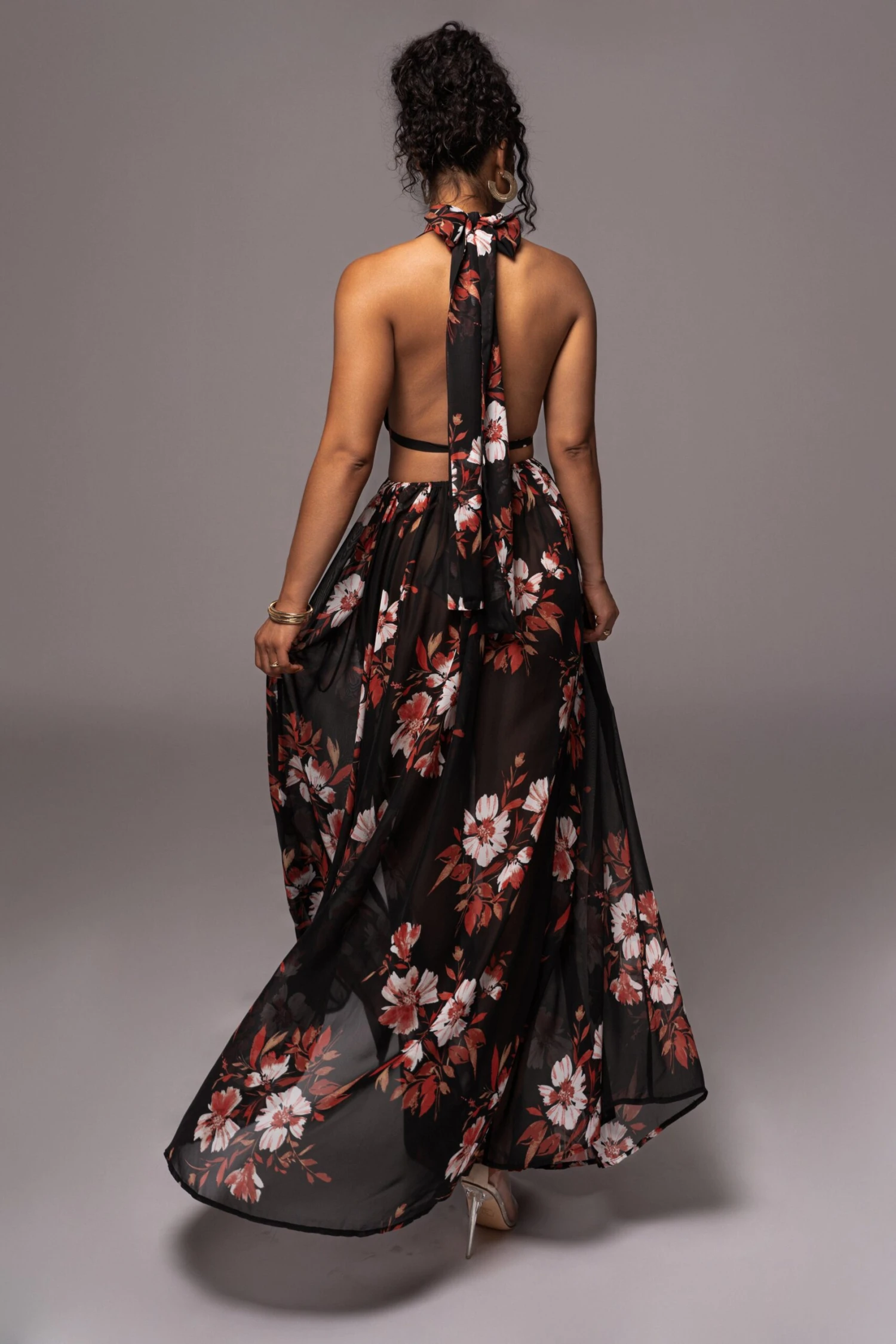 Red Floral Nicoletta Chiffon Maxi Dress 12 Red Floral Nicoletta Chiffon Maxi Dress - Image 10