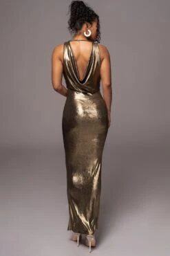 Gold Highlights Cowl Neck Maxi Dress -Lady Clothing Store PRODUCT JUL112023 CHIFFON 85