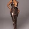 Rose Gold Highlights Cowl Neck Maxi Dress -Lady Clothing Store PRODUCT JUL112023 CHIFFON 90