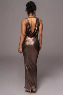 Rose Gold Highlights Cowl Neck Maxi Dress -Lady Clothing Store PRODUCT JUL112023 CHIFFON 95