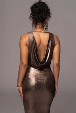 Rose Gold Highlights Cowl Neck Maxi Dress -Lady Clothing Store PRODUCT JUL112023 CHIFFON 96