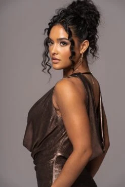 Rose Gold Highlights Cowl Neck Maxi Dress -Lady Clothing Store PRODUCT JUL112023 CHIFFON 97