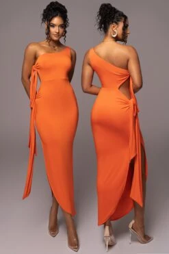 Tangerine Out Of Mind One Shoulder Dress