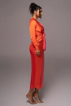 Pink Color Block Satin Midi Dress -Lady Clothing Store PRODUCT JUL112023 NEWARRIVALS 150