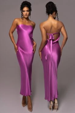 Purple Irina Satin Strapless Maxi Dress