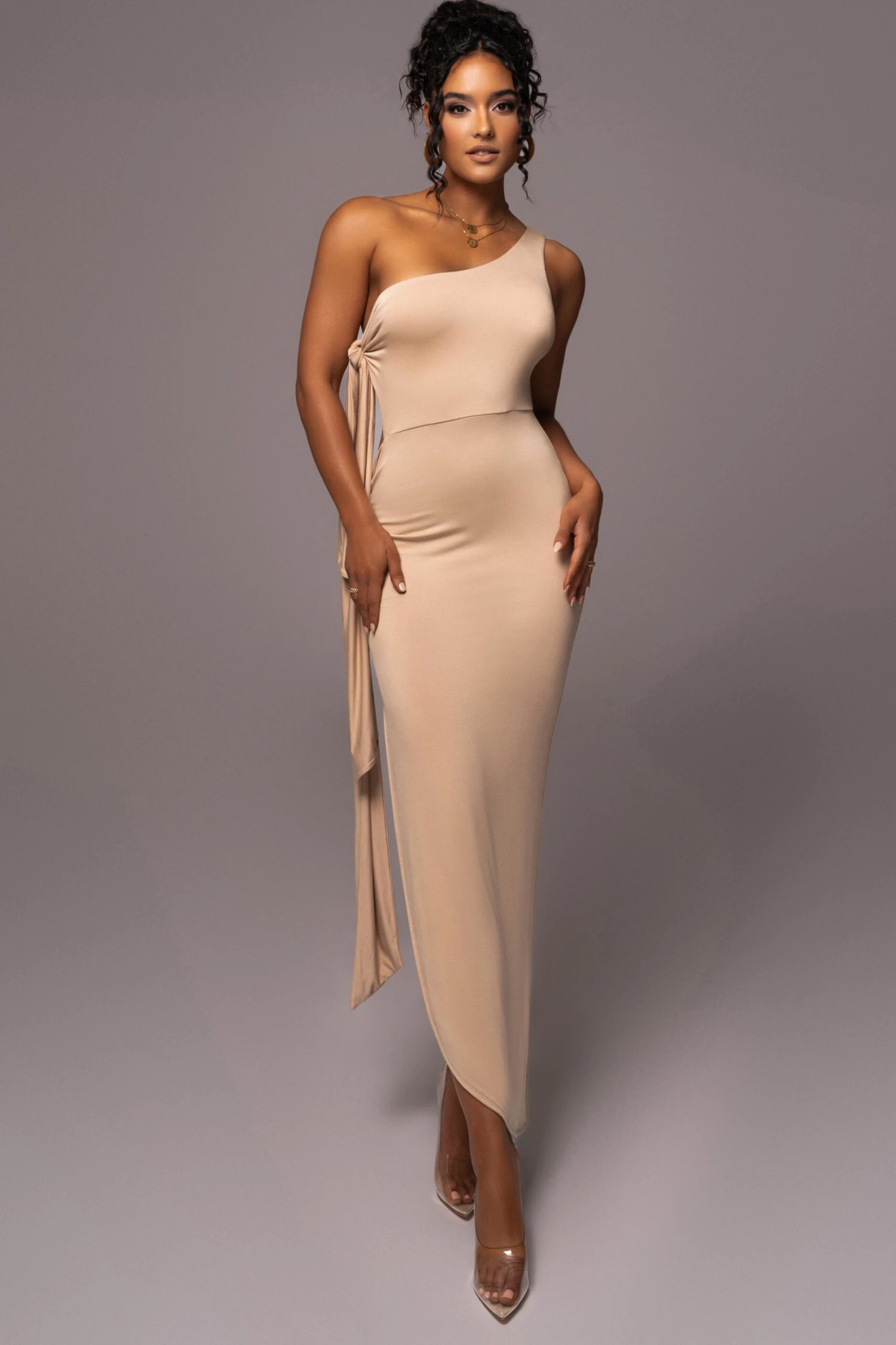Tan Out Of Mind One Shoulder Dress 5 Tan Out Of Mind One Shoulder Dress - Image 3