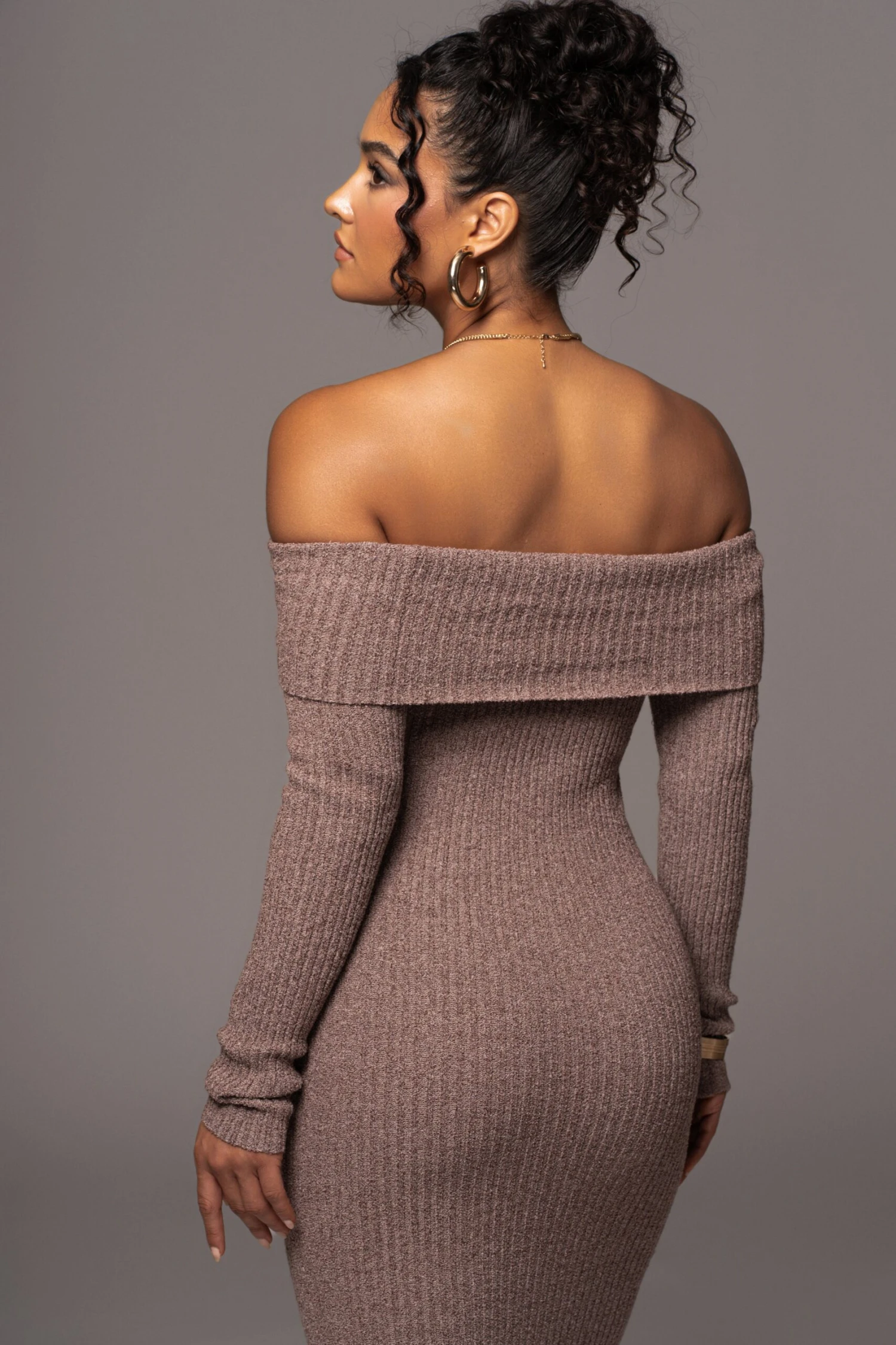 Brown Take A Chance Off-Shoulder Dress 11 Brown Take A Chance Off-Shoulder Dress - Image 9