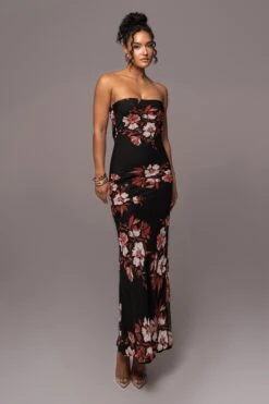 Red Floral Break Free Strapless Maxi Dress -Lady Clothing Store PRODUCT JUL132023 CHIFFON 131