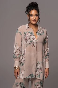 Purple Floral Between Us Printed Button Up -Lady Clothing Store PRODUCT JUL132023 CHIFFON 200