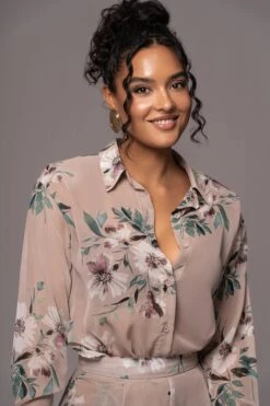 Purple Floral Between Us Printed Button Up -Lady Clothing Store PRODUCT JUL132023 CHIFFON 206