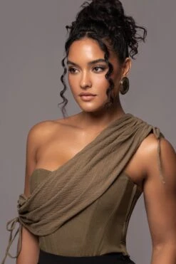 Olive New Obsession Draped Top -Lady Clothing Store PRODUCT JUL132023 CHIFFON 37