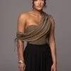Olive New Obsession Draped Top -Lady Clothing Store PRODUCT JUL132023 CHIFFON 38