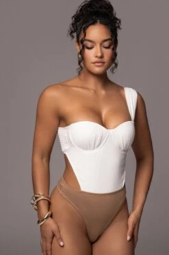 Natural Scenic One-Shoulder Linen Bodysuit -Lady Clothing Store PRODUCT JUL132023 CHIFFON 55