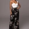 Grey Floral Josette Wide-Leg Pleated Pants -Lady Clothing Store PRODUCT JUL132023 CHIFFON 57
